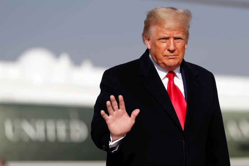 U.S. President Donald Trump boards Air Force One at Joint Base Andrews