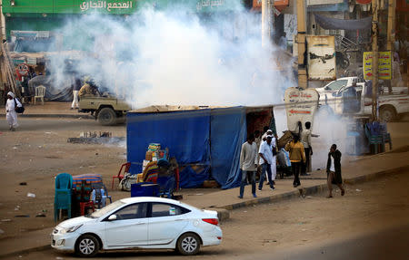 A tear gas canister fired to disperse Sudanese demonstrators, during anti-government protests in the outskirts of Khartoum, Sudan January 15, 2019. REUTERS/Mohamed Nureldin Abdallah