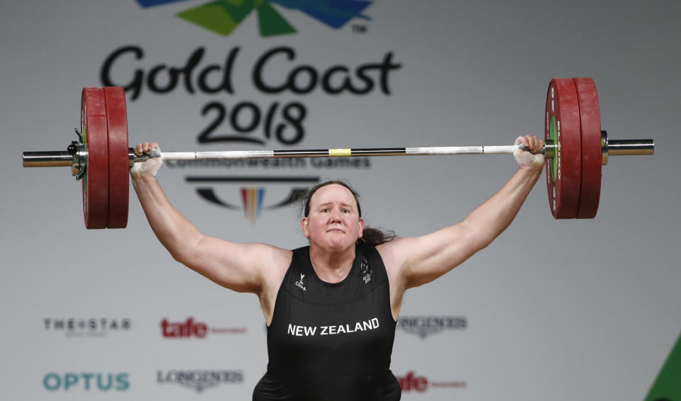 Weightlifting - Gold Coast 2018 Commonwealth Games - Women's +90kg - Final - Carrara Sports Arena 1 - Gold Coast, Australia - April 9, 2018. Laurel Hubbard of New Zealand competes. REUTERS/Paul Childs