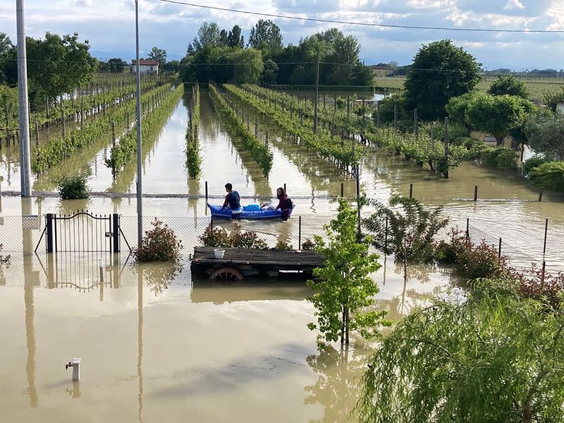 Flooded vineyards and streets are seen from Mongardi's house in Lugo di Ravenna
