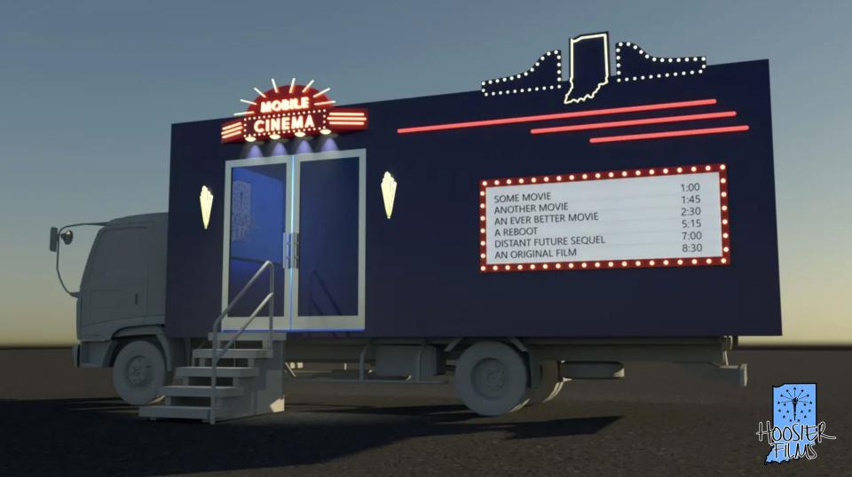 A design rendering of the plan for the Mobile Cinema's exterior.