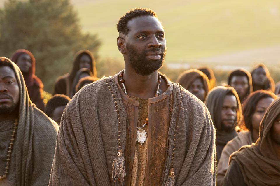 This image released by Sony Pictures shows Omar Sy in a scene from "The Book of Clarence." (Moris Puccio/Legendary Entertainment/Sony via AP)