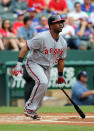 ARLINGTON, TX - MAY 12: Alberto Callaspo of the Los Angeles Angels of Anaheim watches the flight of his ball against the Texas Rangers on May 12, 2012 in Arlington, Texas. (Photo by Layne Murdoch/Getty Images)