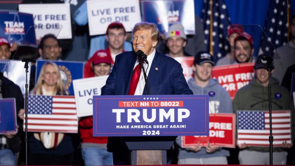 PHOTO: Republican presidential candidate, former President Donald Trump speaks during a campaign event at the Whittemore Center Arena, on Dec. 16, 2023, in Durham, New Hampshire. (Scott Eisen/Getty Images)