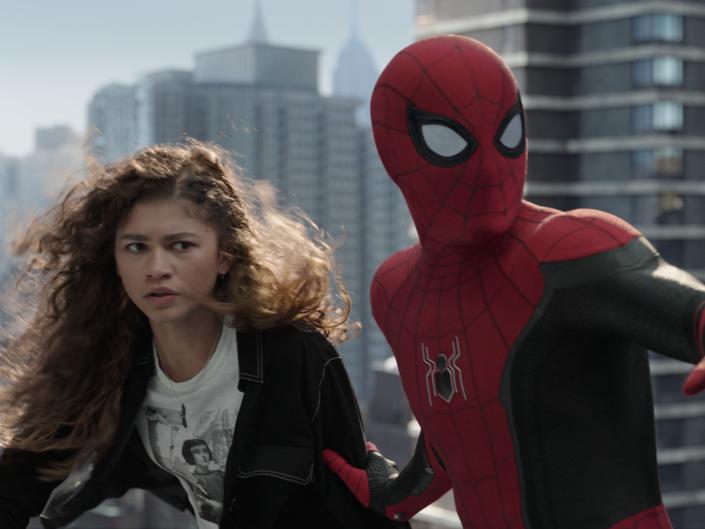 Zendaya as MJ and Tom Holland as Spider-Man in '  Spider-Man: No Way Home.  & quot;