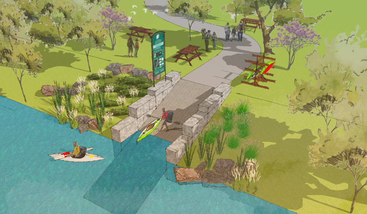 A rendering shows a newly envisioned minor boat launch in Broome County.