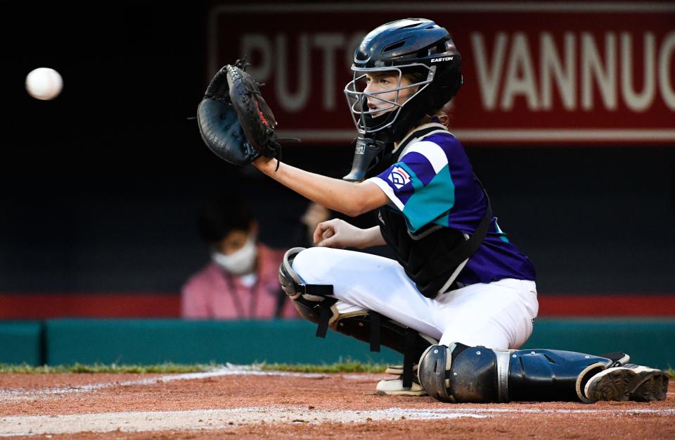 Ella Bruning catches the ball during Friday's game.