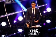 Soccer Football - The Best FIFA Football Awards - Royal Festival Hall, London, Britain - September 24, 2018 Thibaut Courtois after winning the Best Goalkeeper Award Action Images via Reuters/John Sibley