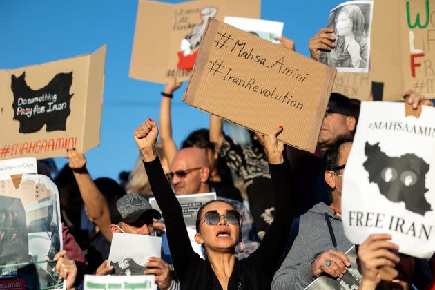 Protesters shout slogans Saturday during an Athens protest against the death of Iranian Mahsa Amini. (Photo: Yorgos Karahalis/AP)