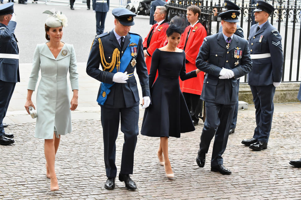 The 36-year-old Duchess of Sussex attended the RAF centenary commemoration at Westminster Abbey with the rest of the royal family on Tuesday. Photo: Getty Images