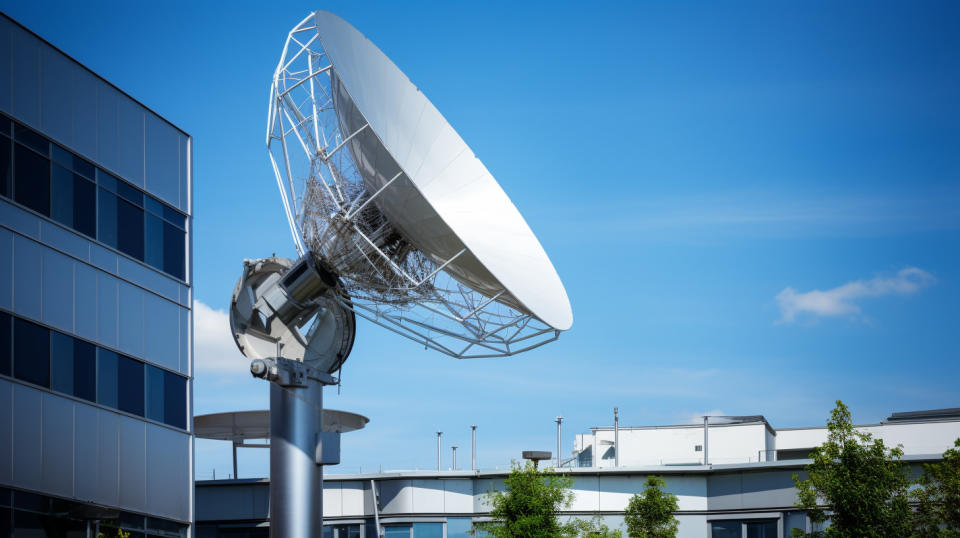 A satellite dish installation atop a modern building, symbolizing the power of signal transmission solutions.