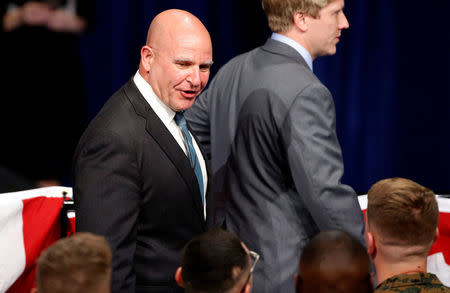 National Security Advisor H.R. McMaster greets soldiers before U.S. President Donald Trump announces his strategy for the war in Afghanistan during an address from Fort Myer, Virginia, U.S., August 21, 2017. REUTERS/Joshua Roberts