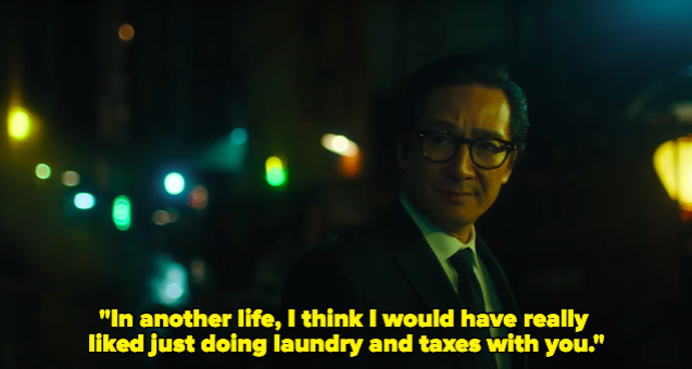 A man says "In another life, I think I would have really liked just doing laundry and taxes with you"