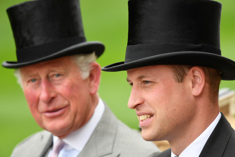 Horse Racing - Royal Ascot - Ascot Racecourse, Ascot, Britain - June 18, 2019   Britain's Prince William and Prince Charles arrive at Ascot   REUTERS/Toby Melville