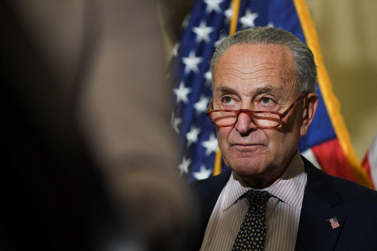 Senate Majority Leader Chuck Schumer (D-NY) attends a press conference at the U.S. Capitol in Washington, D.C, on Sept. 28, 2022.
