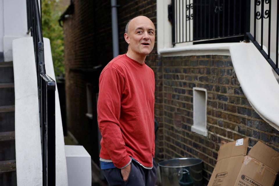 Former number 10 special advisor Dominic Cummings talks to the media outside his residence in London on May 4, 2021. (Photo by Tolga Akmen / AFP) (Photo by TOLGA AKMEN/AFP via Getty Images)