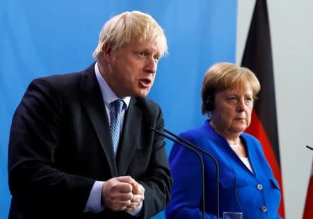 German Chancellor Merkel meets Britain's Prime Minister Johnson at the Chancellery in Berlin