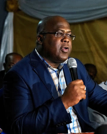 FILE PHOTO: Congolese opposition politician Felix Tshisekedi addresses a news conference in Limete Municipality of Kinshasa, Democratic Republic of Congo, October 12, 2017. REUTERS/Robert Carrubba/File Photo