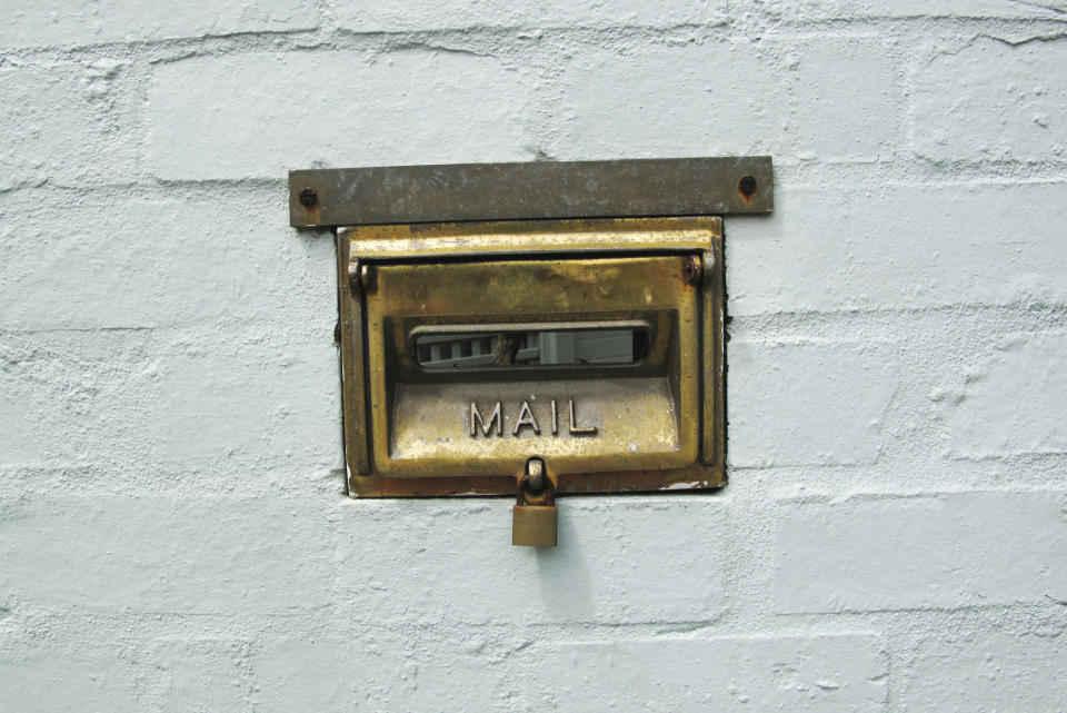 Gold plated mail slot. 