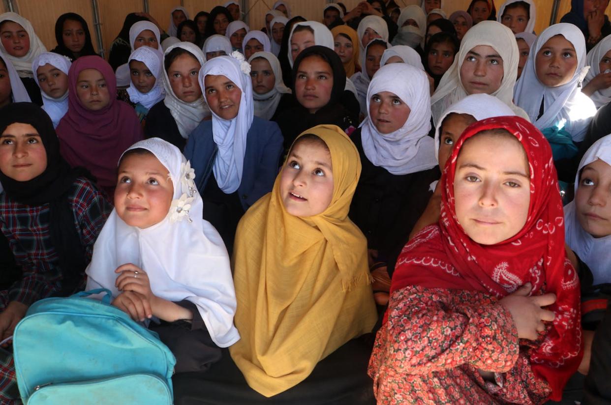 Education for girls in Afghanistan is banned after the sixth grade. <a href="https://www.gettyimages.com/detail/news-photo/afghan-girls-attend-their-class-inside-a-primary-school-at-news-photo/2105329814?adppopup=true" rel="nofollow noopener" target="_blank" data-ylk="slk:Omer Abrar via Getty Images;elm:context_link;itc:0;sec:content-canvas" class="link ">Omer Abrar via Getty Images</a>