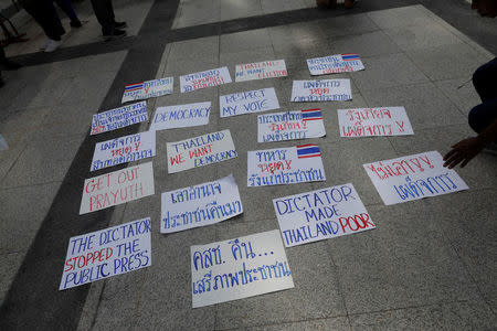 People protest against Thailand's Prime Minister Prayuth Chan-ocha in Bangkok, Thailand May 5, 2018. Picture taken May 5, 2018. REUTERS/Soe Zeya Tun