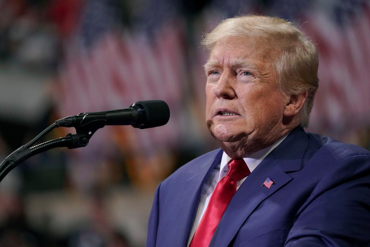 Former President Donald Trump speaks at a rally in Wilkes-Barre, Pa.,  Sept. 3, 2022. 