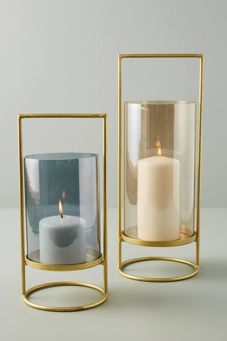 2) Anthropologie Geometry Hurricane Candle Holders