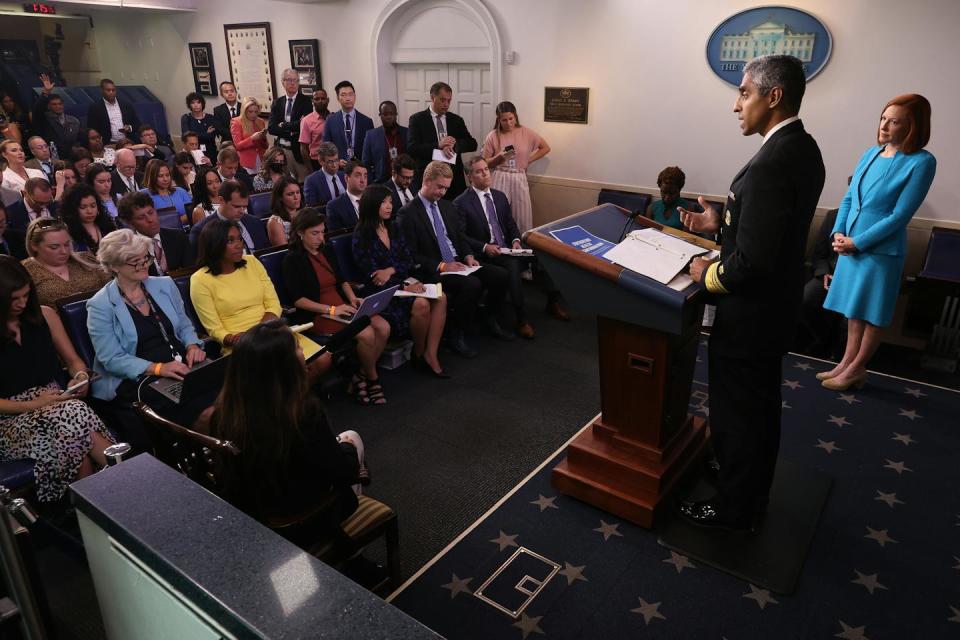 In 2021, U.S. Surgeon General Vivek Murthy declared misinformation on social media, especially about COVID-19 and vaccines, to be a public health threat. <a href="https://www.gettyimages.com/detail/news-photo/surgeon-general-vivek-murthy-and-white-house-press-news-photo/1328901388" rel="nofollow noopener" target="_blank" data-ylk="slk:Chip Somodevilla/Getty Images;elm:context_link;itc:0;sec:content-canvas" class="link ">Chip Somodevilla/Getty Images</a>