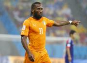 Ivory Coast's Didier Drogba gestures during their 2014 World Cup Group C soccer match against Japan at the Pernambuco arena in Recife, June 14, 2014. REUTERS/Stefano Rellandini