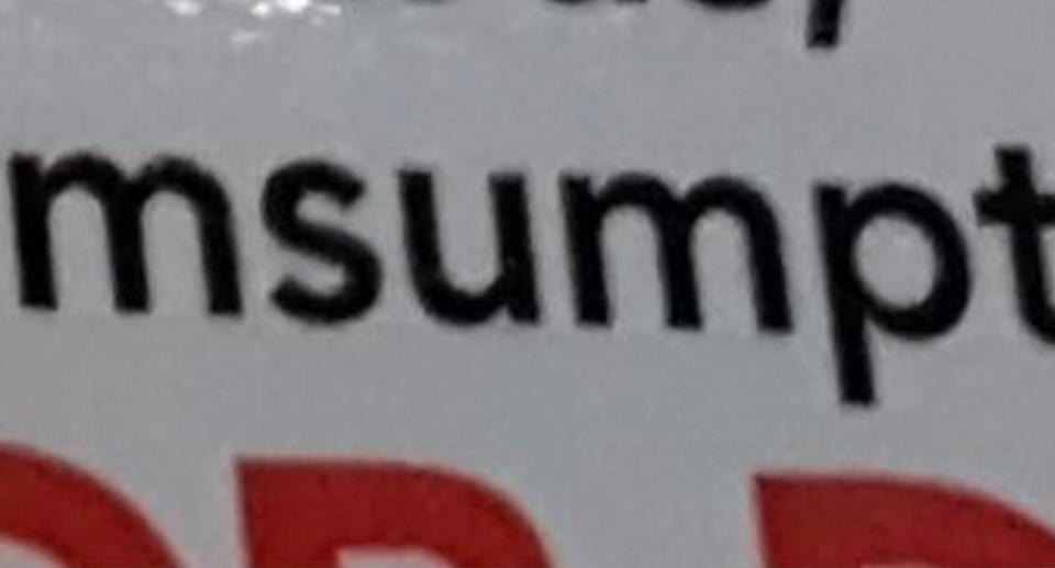 Someone at the Brisbane City Council failed to proofread the message properly, and the word ‘consumption’ went to print spelled ‘comsumption’. Source: nacrimo/Reddit