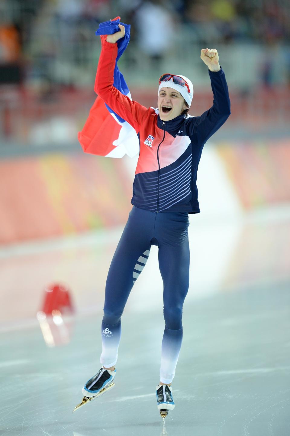 Czech Republic's Martina Sablikova celebrates after winning the Women's Speed Skating 5000 m at the Adler Arena during the Sochi Winter Olympics on February 19, 2014.  AFP PHOTO / JUNG YEON-JE        (Photo credit should read JUNG YEON-JE/AFP/Getty Images)