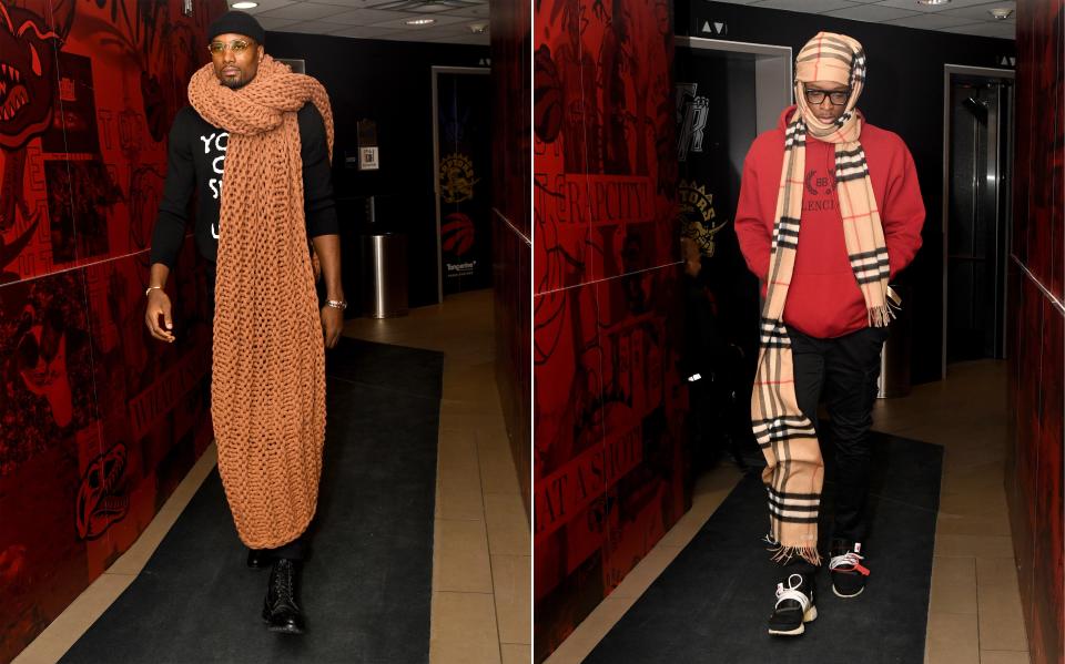 Serge Ibaka and OG Anunoby compete in the first annual #BigFitoftheDay Scarf-Off.