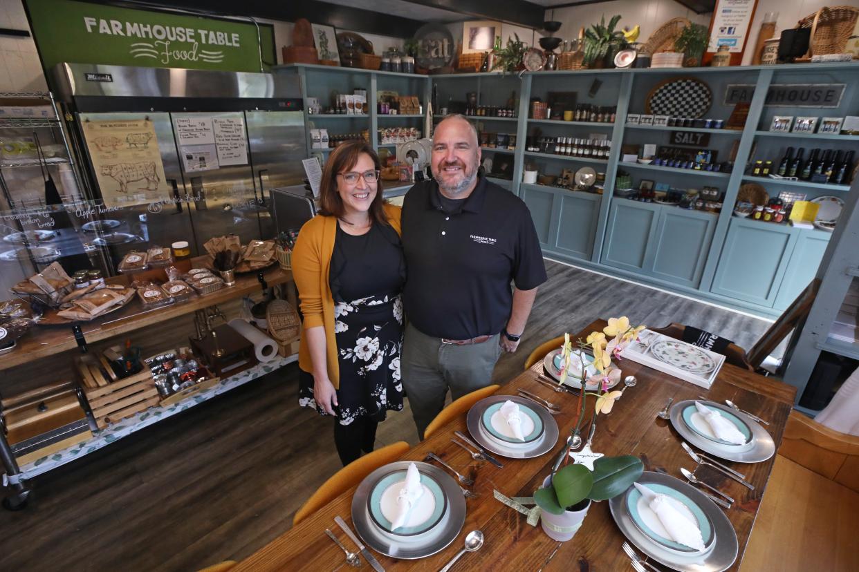 Owners Mike and Sarah Hasenauer at their new Farmhouse Table Food retail shop in Irondequoit.