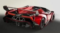 <p>Lamborghini's ultra-limited edition <a href="https://www.roadandtrack.com/new-cars/g4107/lamborghini-veneno-roadster-slideshow/?slide=5" rel="nofollow noopener" target="_blank" data-ylk="slk:Aventador-based supercar;elm:context_link;itc:0;sec:content-canvas" class="link ">Aventador-based supercar</a> has some polarizing angles. There are sharp creases and hard lines everywhere, including the four-pipe exhaust, which comes together in a sort of 3D-cube edge shape between the massive diffuser. </p>