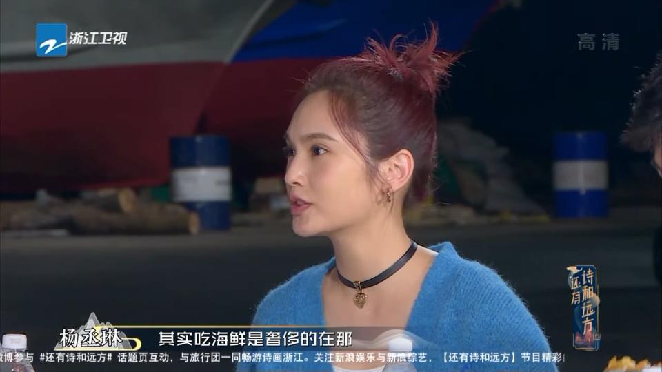楊丞琳在中國節目上稱吃海鮮在台灣「是奢侈的」。（翻攝自中國浙江衛視官方頻道YouTube）