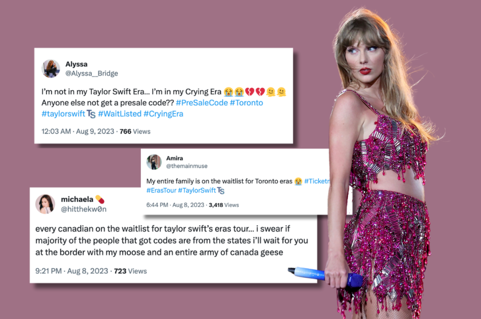 Taylor Swift's Canadian fans were shocked to see the majority of those who applied for a presale code found themselves on a waitlist instead. (Getty, Twitter)