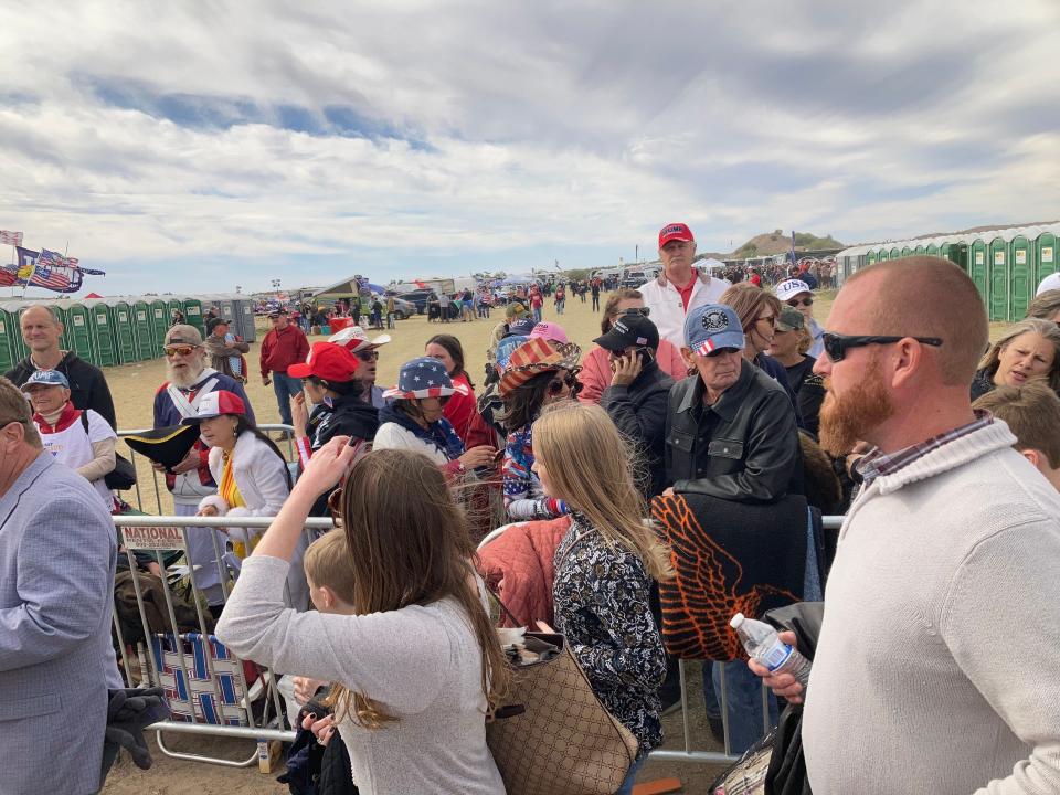 Crowd waits in line to enter the grounds at Country Thunder for the Donald Trump rally on Jan. 15, 2022.