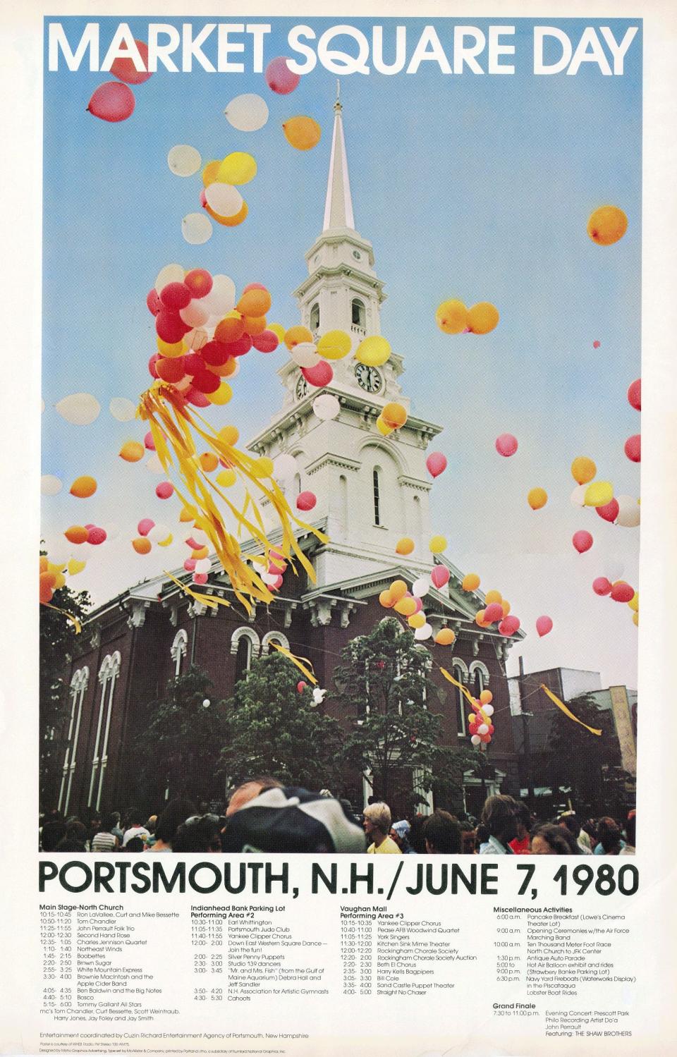 Balloons became a signature emblem of Market Square Day starting with the first festival in 1978. This poster in the Portsmouth Athenaeum archives shows the lineup of events for the 1980 celebration.
