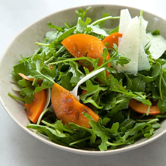 Arugula and Persimmon Salad with Shaved Manchego Cheese