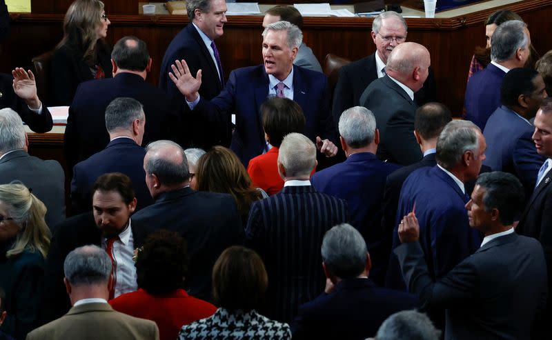 U.S. representatives gather to try to elect a new Speaker of the House at the U.S. Capitol in Washington