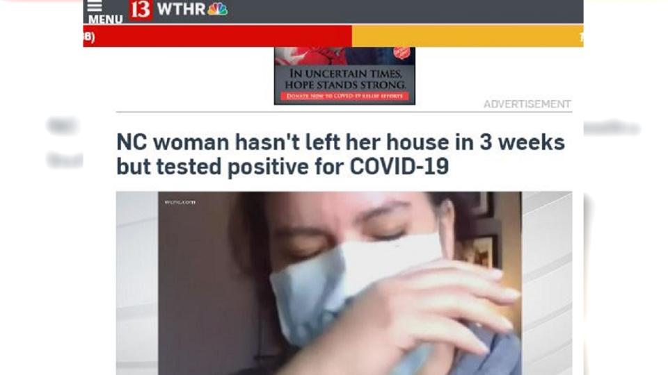 美國1名女子在家中自我隔離，豈料3週後竟確診。(圖／翻攝自wthr網站)