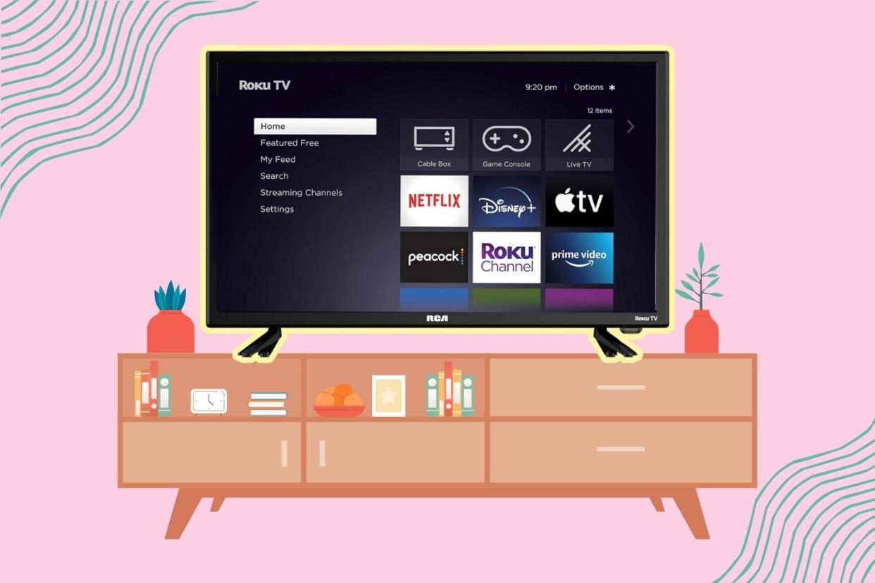 the smart roku tv on a graphic console