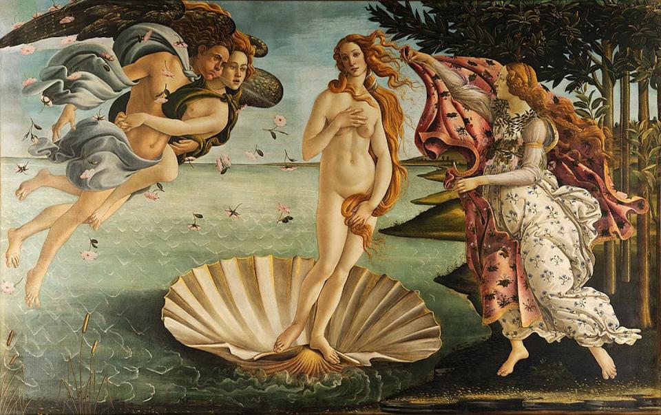 En <em>El nacimiento de Venus</em>, Sandro Botticelli recuperaba la mitología griega para el Renacimiento. <a href="https://commons.wikimedia.org/wiki/File:Sandro_Botticelli_-_La_nascita_di_Venere_-_Google_Art_Project_-_edited.jpg" rel="nofollow noopener" target="_blank" data-ylk="slk:Google Art Project / Wikimedia Commons;elm:context_link;itc:0;sec:content-canvas" class="link ">Google Art Project / Wikimedia Commons</a>