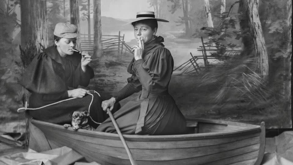 One of Berg & Høeg's most recognized images is often misidentified as a self-portrait of the pair. In the image, Høeg poses with one of Berg's sisters, Ingeborg. - Preus Museum--Norwegian Museum of Photography