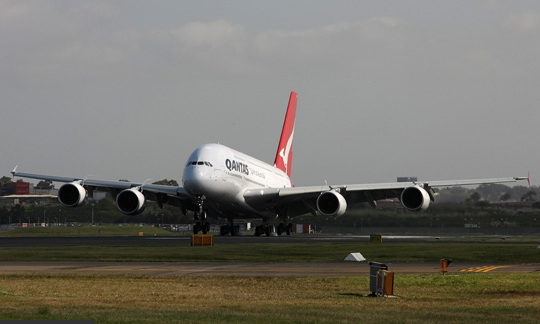 Qantas Airbus A380 lands at Sydney (Qantas)