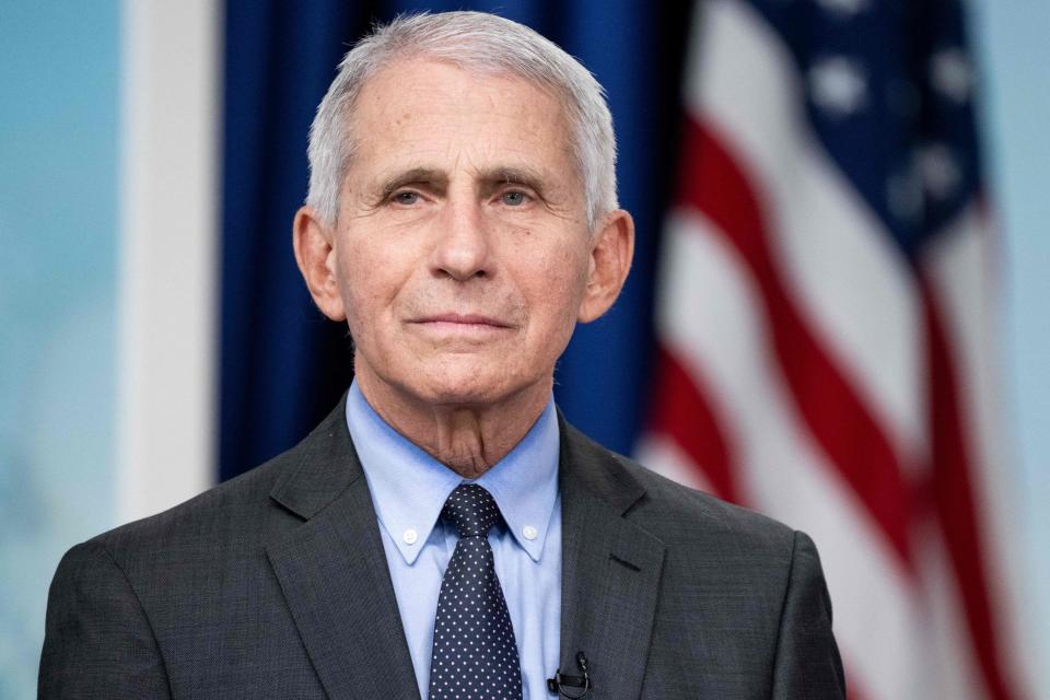 Dr. Anthony Fauci, White House Chief Medical Advisor and Director of the National Institute of Allergy and Infectious Diseases, attends an event with First Lady Jill Biden to urge Americans to get vaccinated ahead of the holiday season, during a COVID-19 virtual event with AARP in the Eisenhower Executive Office Building in Washington, DC, December 9, 2022. - The First Lady is hosting a virtual town hall event to talk about the importance of getting an updated Covid-19 vaccine this holiday season, especially for Americans ages 50 and older. (Photo by SAUL LOEB / AFP) (Photo by SAUL LOEB/AFP via Getty Images)