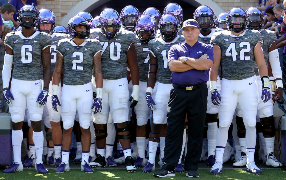 TCU police released photos of a suspect on Monday who they say stole thousands of dollars worth of electronics from the TCU football locker room during a practice last week. (Getty Images)