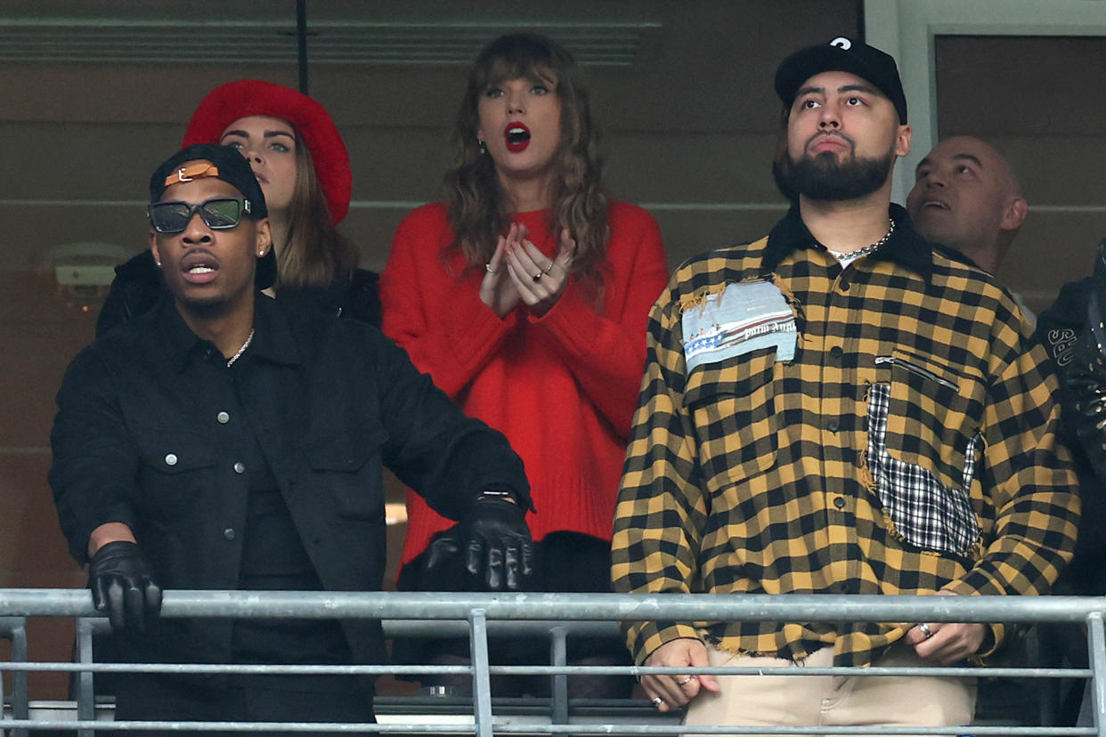 Taylor Swift con emoción el partido del Campeonato de la AFC entre los Baltimore Ravens y los Kansas City Chiefs en el M&T Bank Stadium, el 28 de enero de 2024 en Baltimore, Maryland. (Foto de Rob Carr/Getty Images)