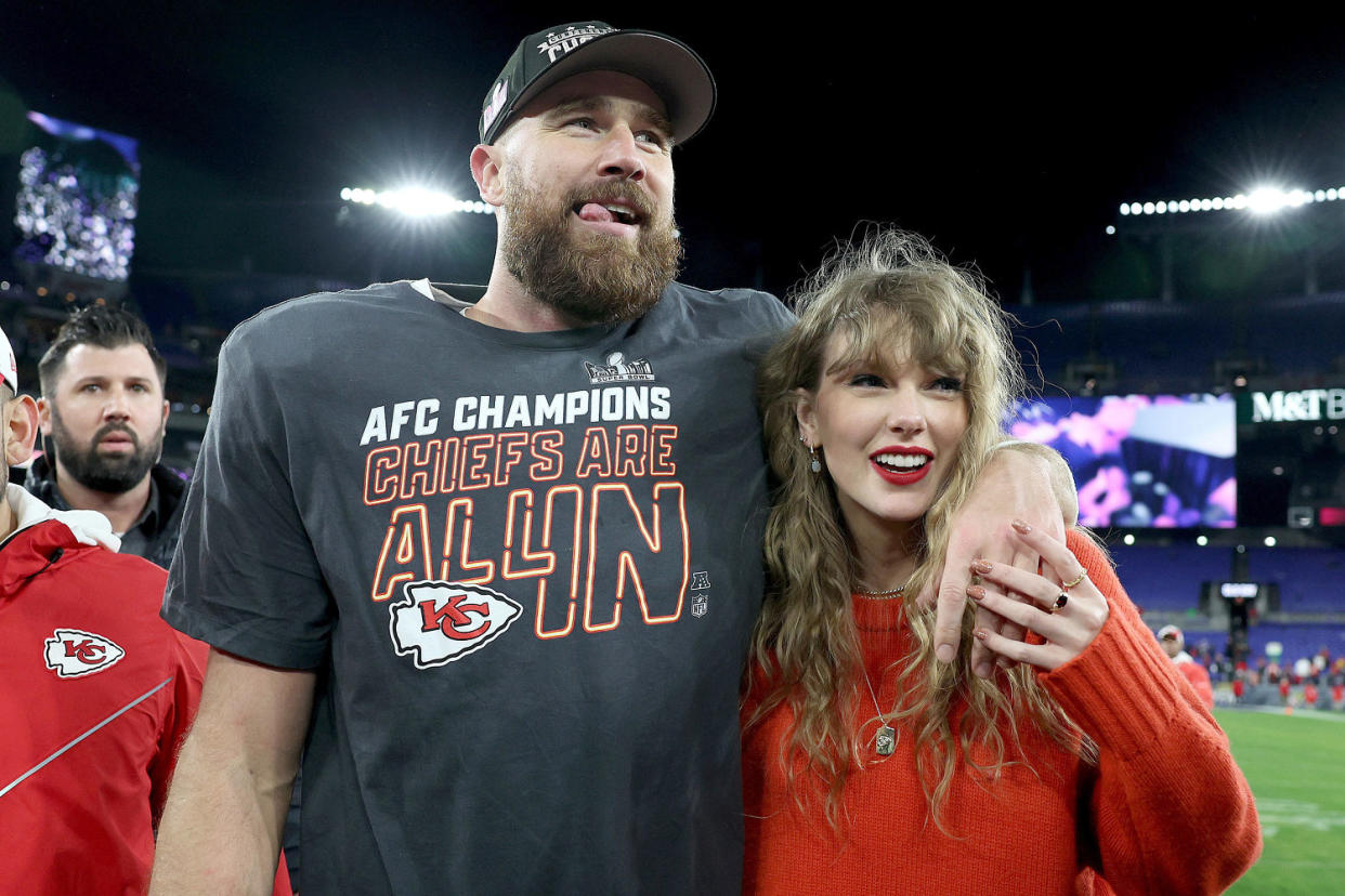 Image: AFC Championship - Kansas City Chiefs v Baltimore Ravens taylor swift travis kelce (Patrick Smith / Getty Images file)