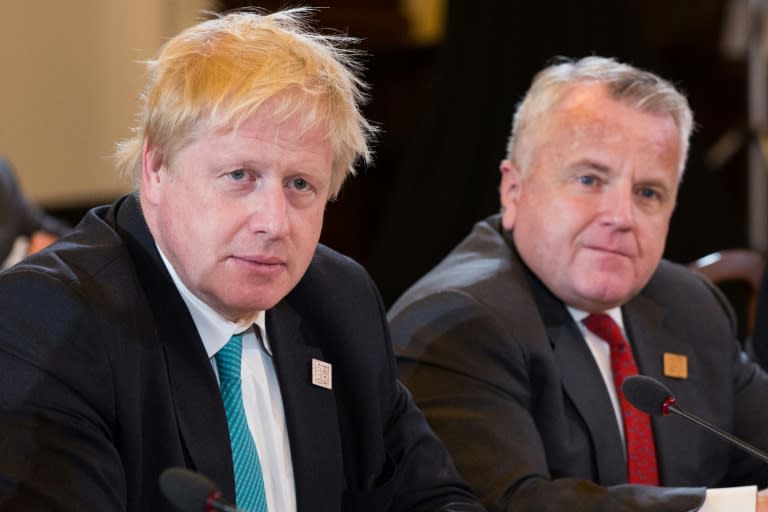 British Foreign Secretary Boris Johnson, left, met Acting US Secretary of State John Sullivan on the sidelines of the meeting to express concern over the fate of the Iran nuclear deal